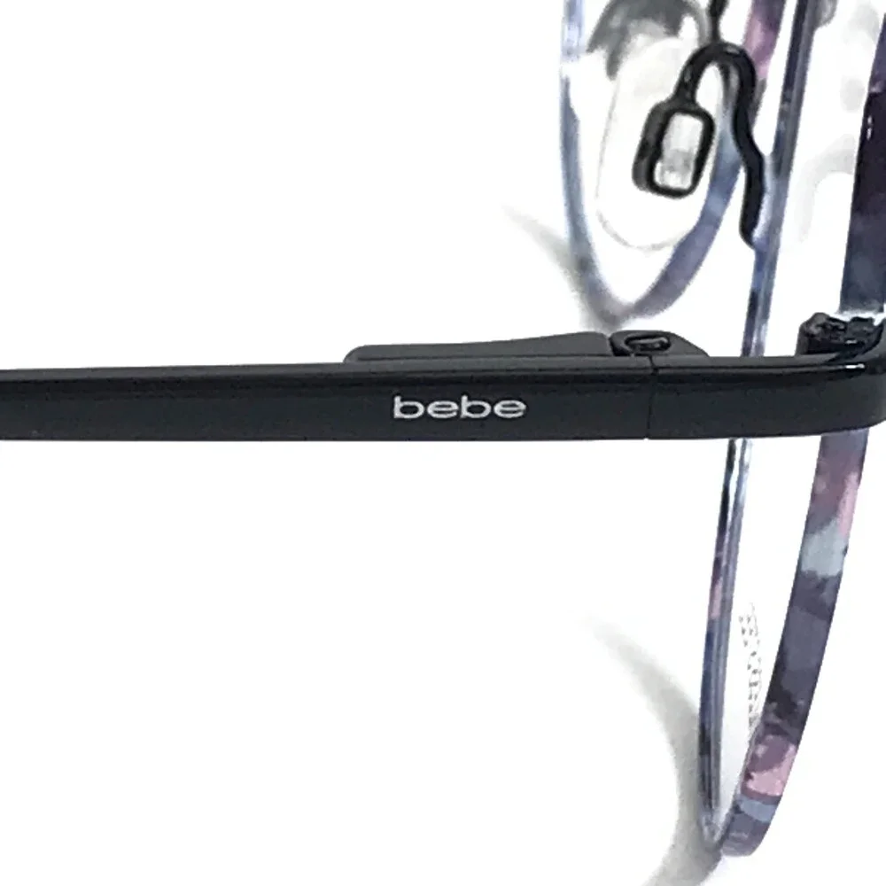 Bebe Eyeglasses Frames BB5207 001 JET FLORAL Black Blue Pink Cat Eye 53-16-140